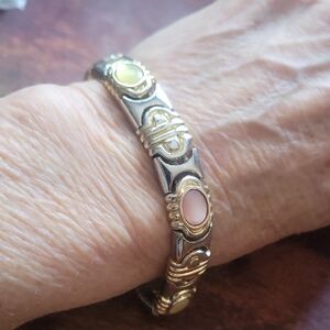 Vintage Gold and Silver Bracelet with Pink and Yellow Cats Eye Accents